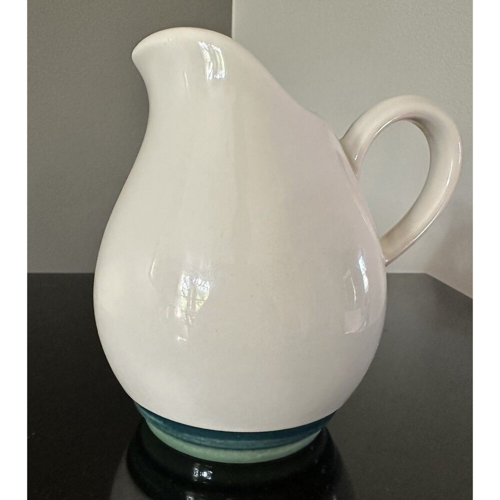 Pfaltzgraff Vintage Ocean Breeze Creamer Small Ivory Green Teal Blue Trim Band